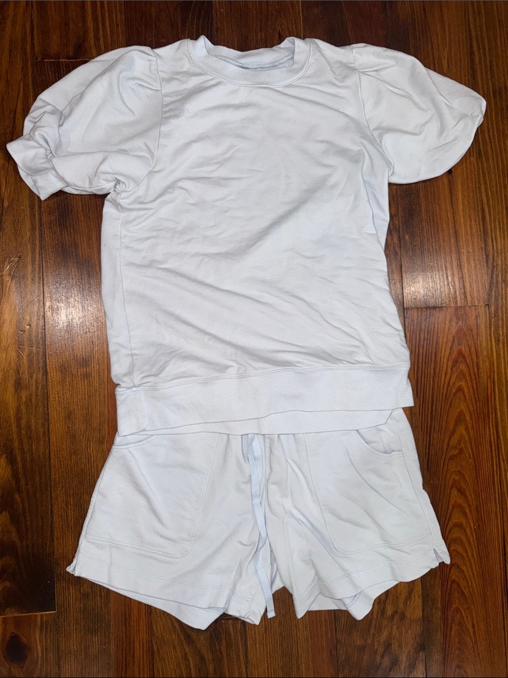 summersalt White Puff Sleeve Top and Drawstring Shorts Set SMALL